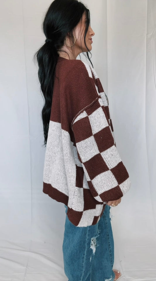 Espresso Oversized Checker Cardigan